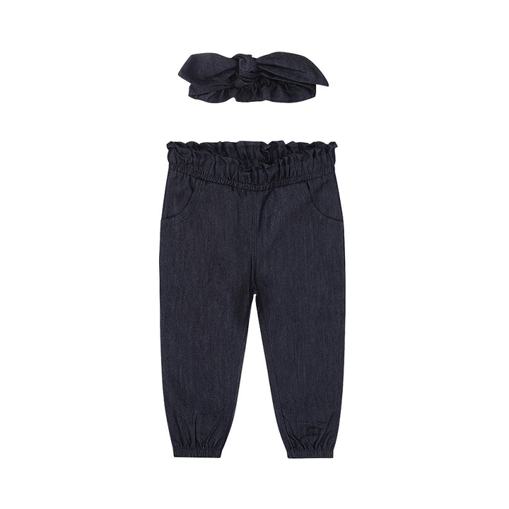 Broek loose fit + haarband Blue jeans - 04 Girls little flower