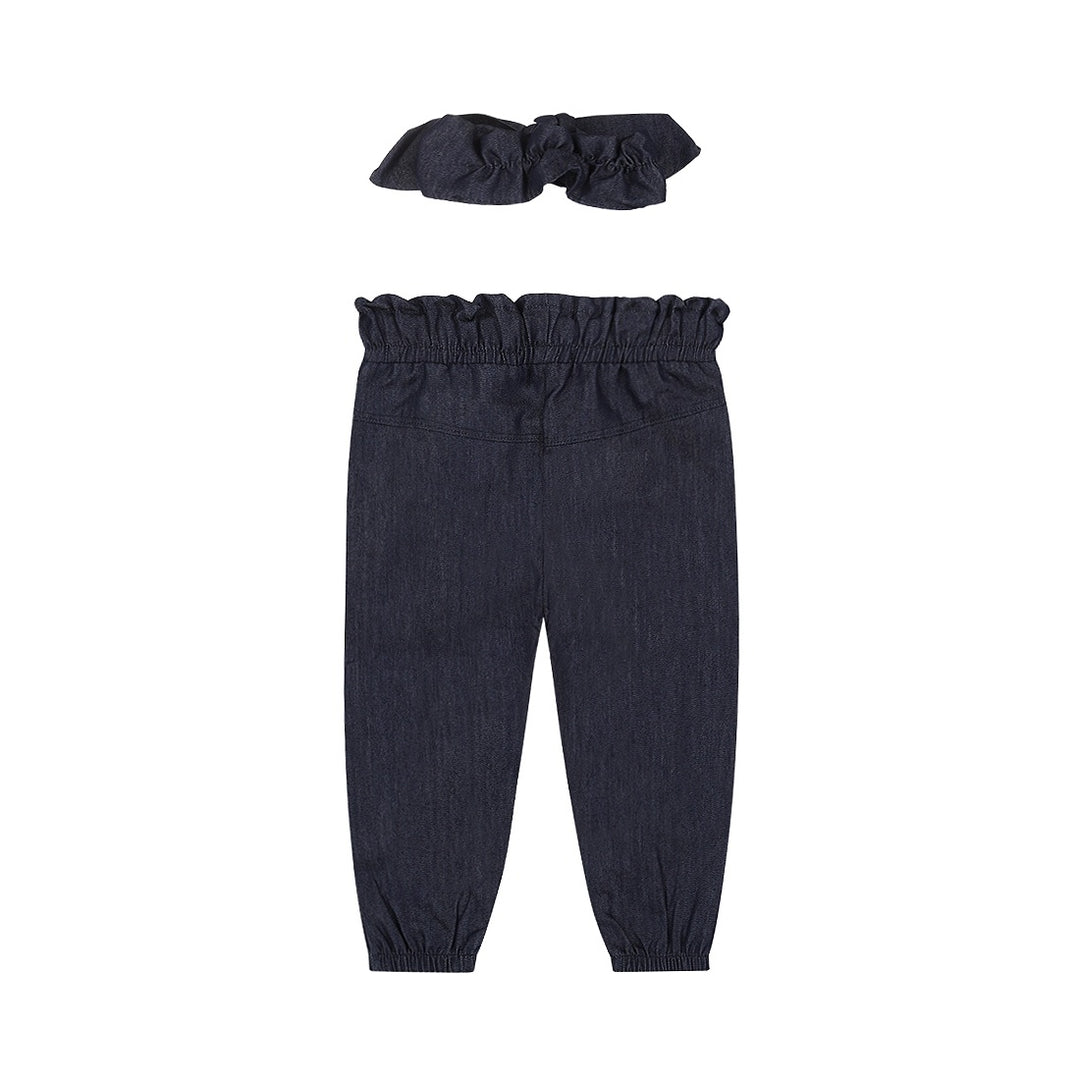 Broek loose fit + haarband Blue jeans - 04 Girls little flower