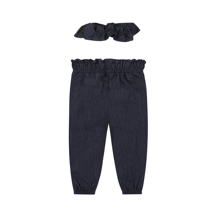 Broek loose fit + haarband Blue jeans - 04 Girls little flower