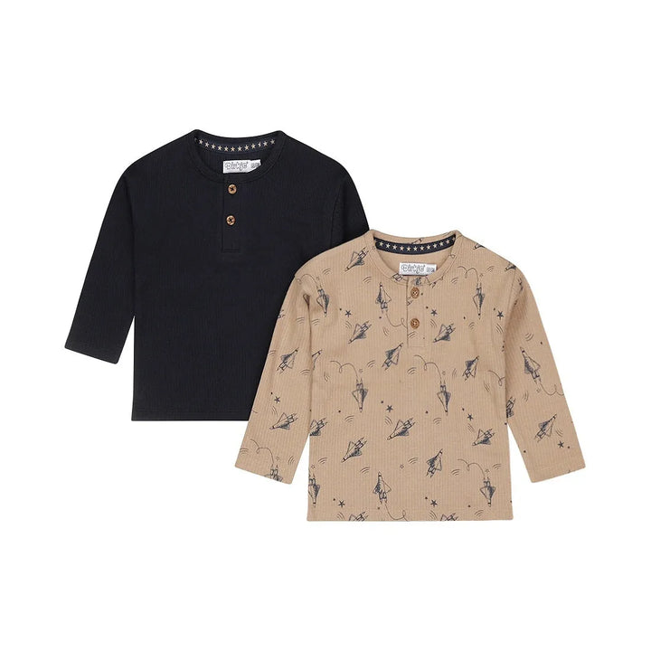 T - shirt 2 pack dropped shoulder Taupe + Navy - 04 Boys space