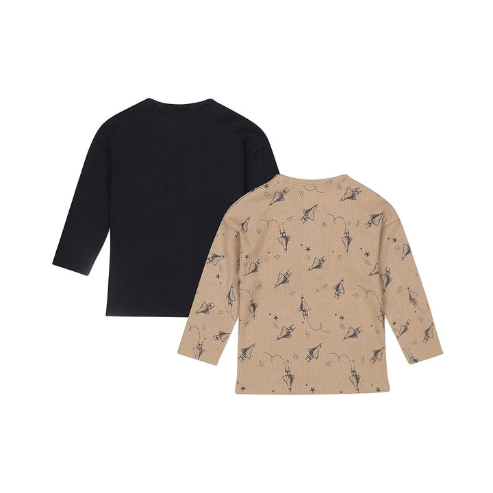 T - shirt 2 pack dropped shoulder Taupe + Navy - 04 Boys space