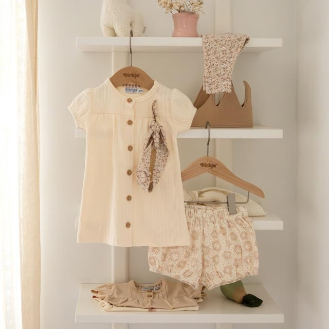 2 - Delig setje + haarband Beige - 03 Girls little flowers