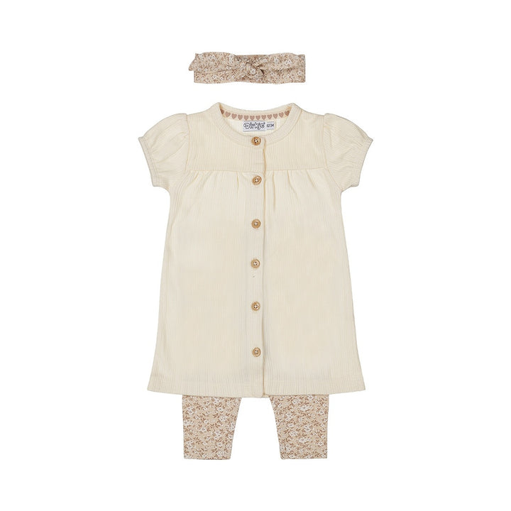 2 - Delig setje + haarband Beige - 03 Girls little flowers
