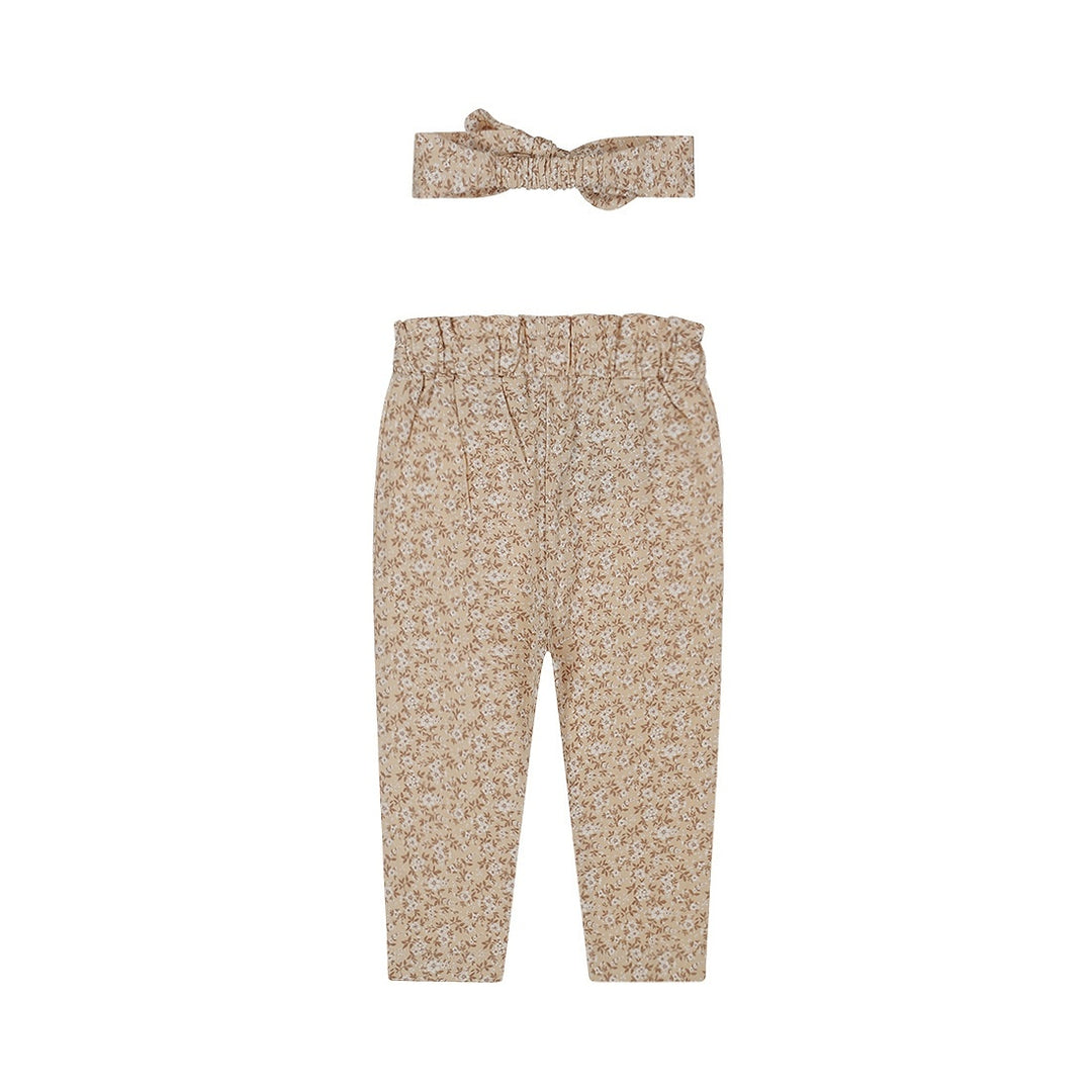 Hose + Haarband Beige - 03 Mädchen kleine Blumen