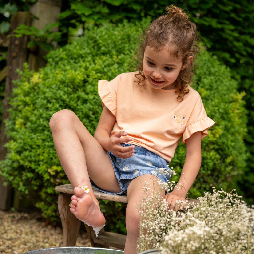 T-Shirt mit überschnittenen Schultern Pfirsich - Mädchen 1