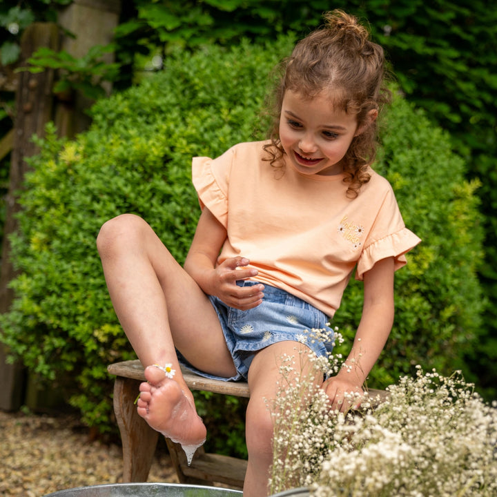 T-Shirt mit überschnittenen Schultern Pfirsich - Mädchen 1