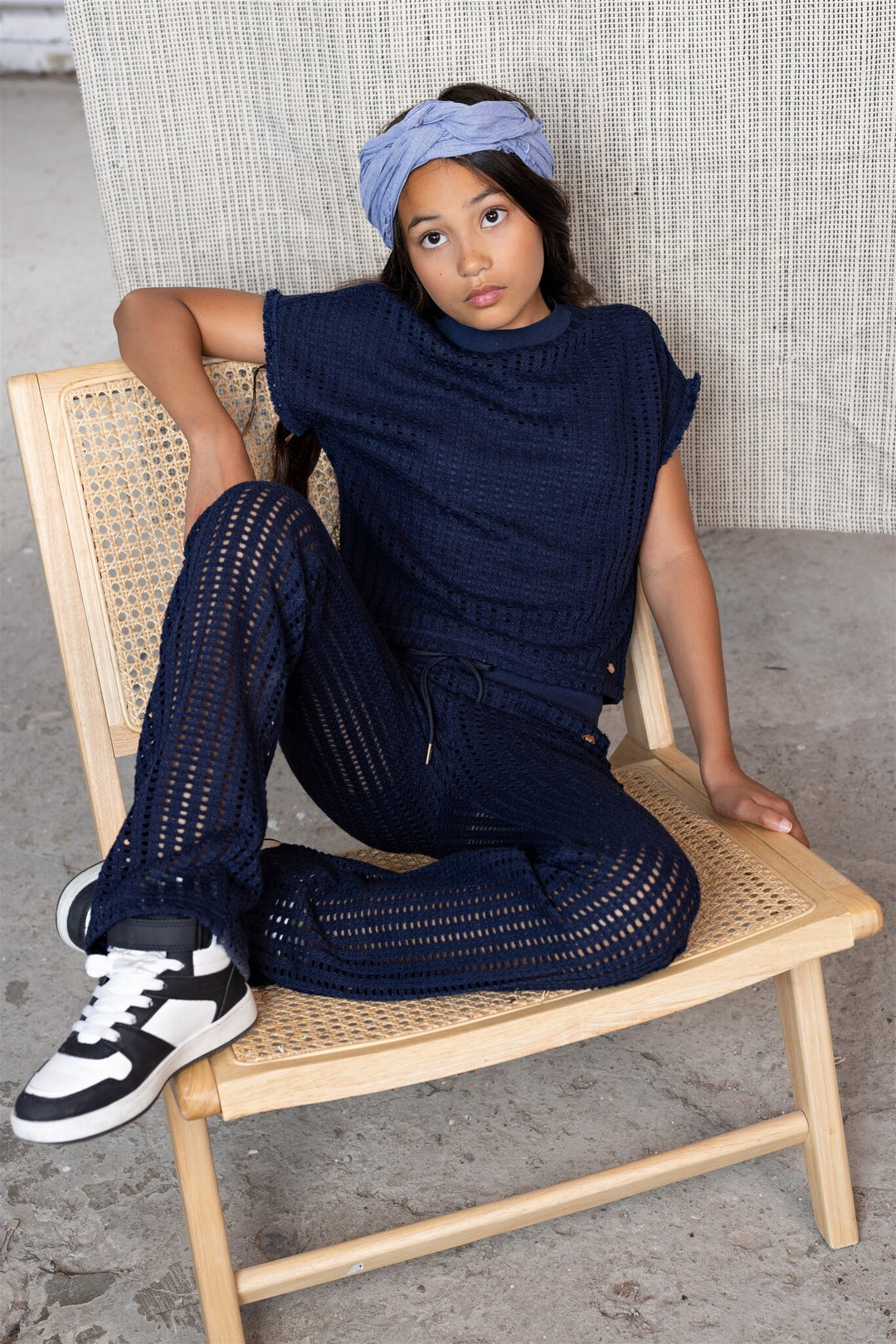 Sisou Crochet Knit Flared broek Grey Navy