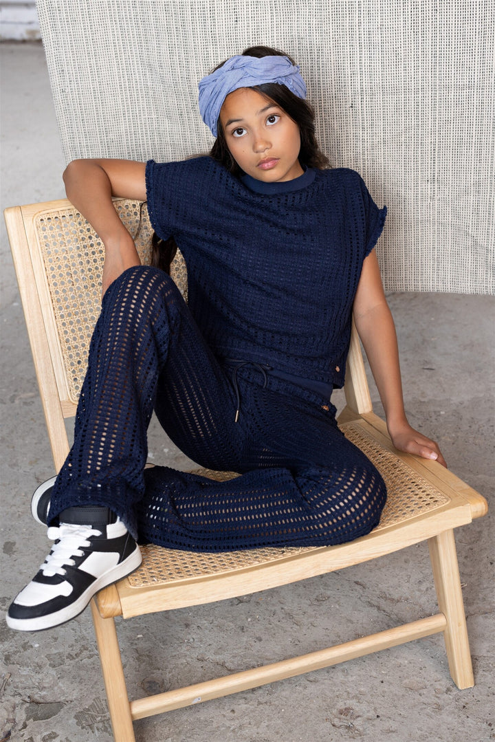 Sisou Crochet Knit Flared broek Grey Navy