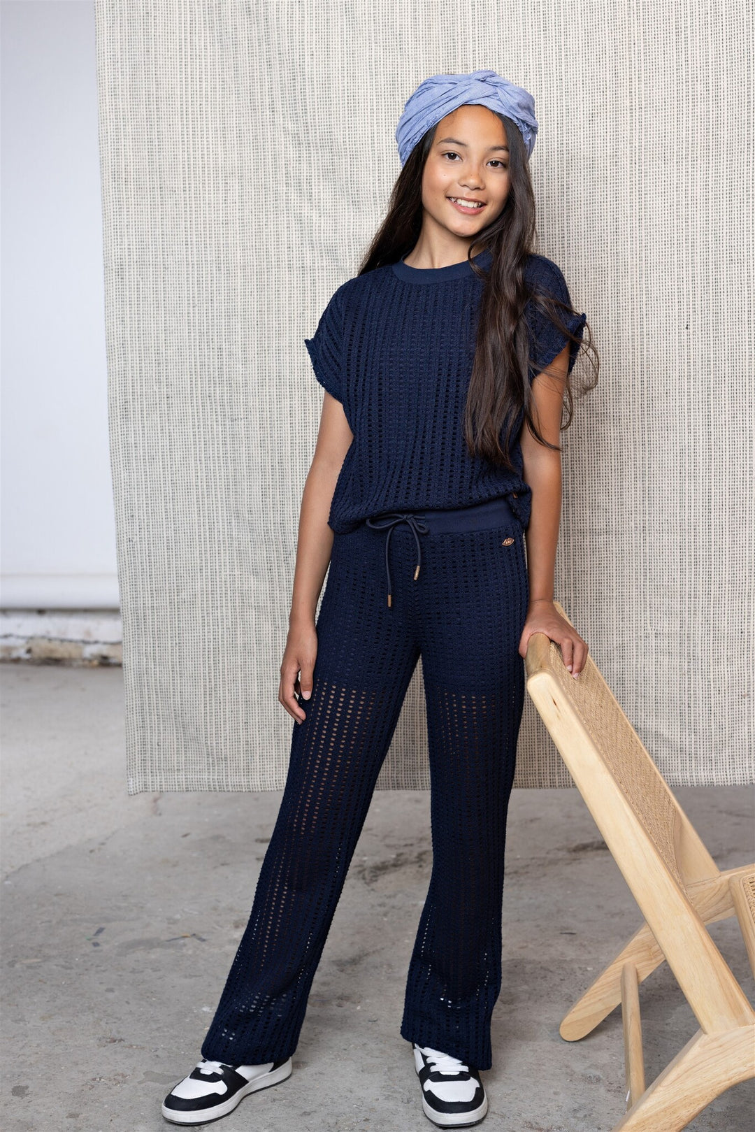 Sisou Crochet Knit Flared broek Grey Navy