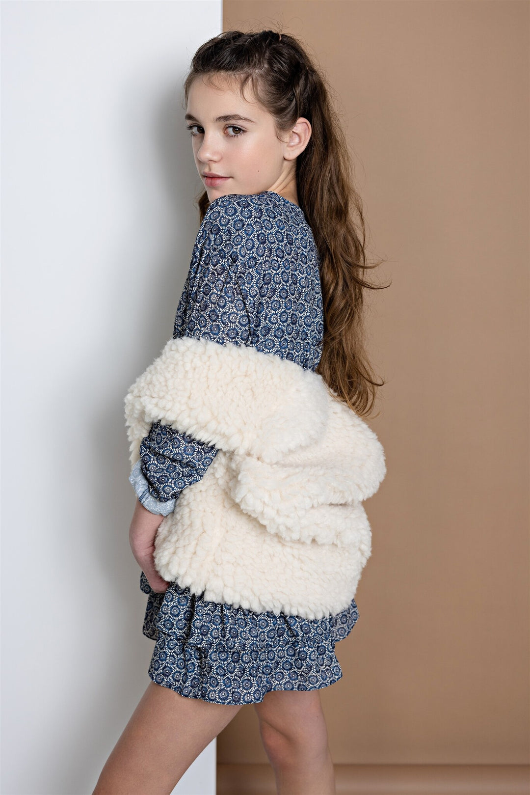 Teens vest Kath Fluffy furte Pearled Ivory