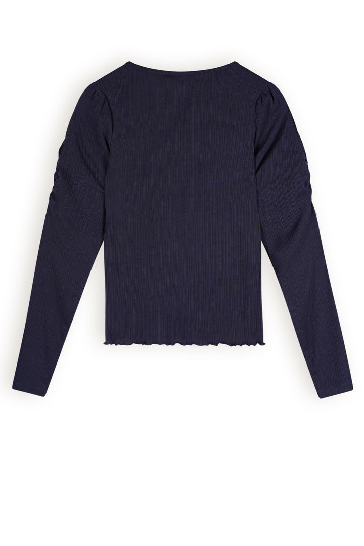 Teens Langarmshirt Kiss Feines Ripp mit gerafften Ärmeln Grau Navy