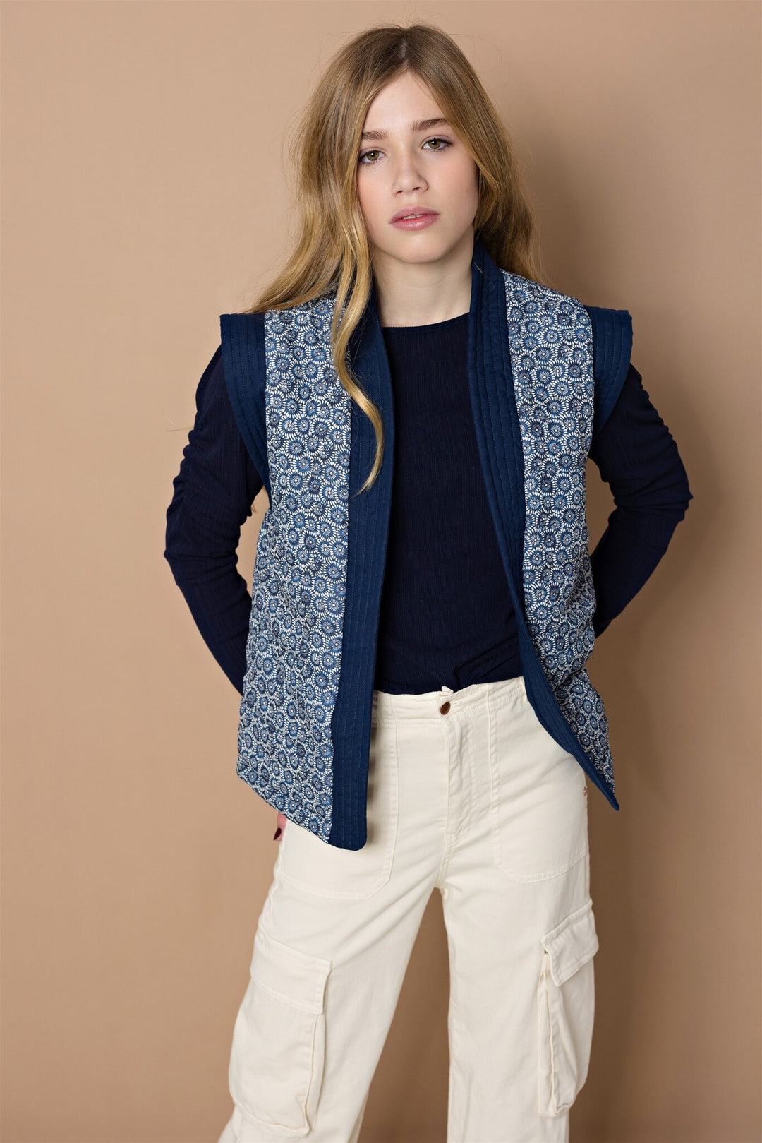 Teens Langarmshirt Kiss Feines Ripp mit gerafften Ärmeln Grau Navy