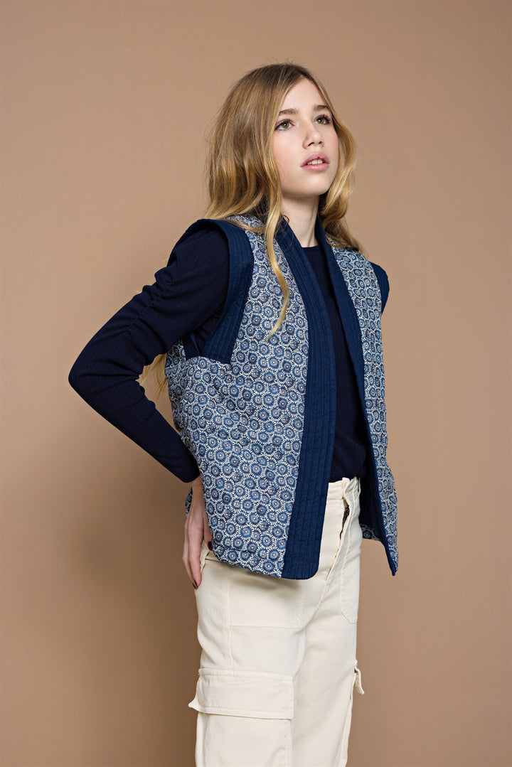 Teens Langarmshirt Kiss Feines Ripp mit gerafften Ärmeln Grau Navy