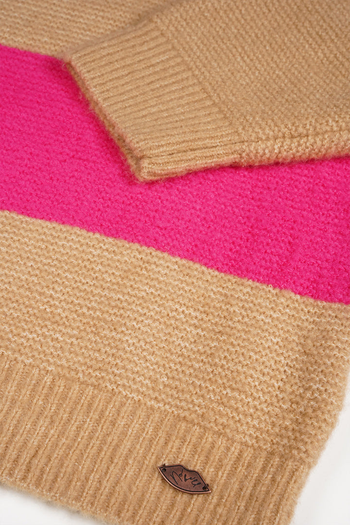 Teens trui Kessy knitted colorblock croppepd Piiink