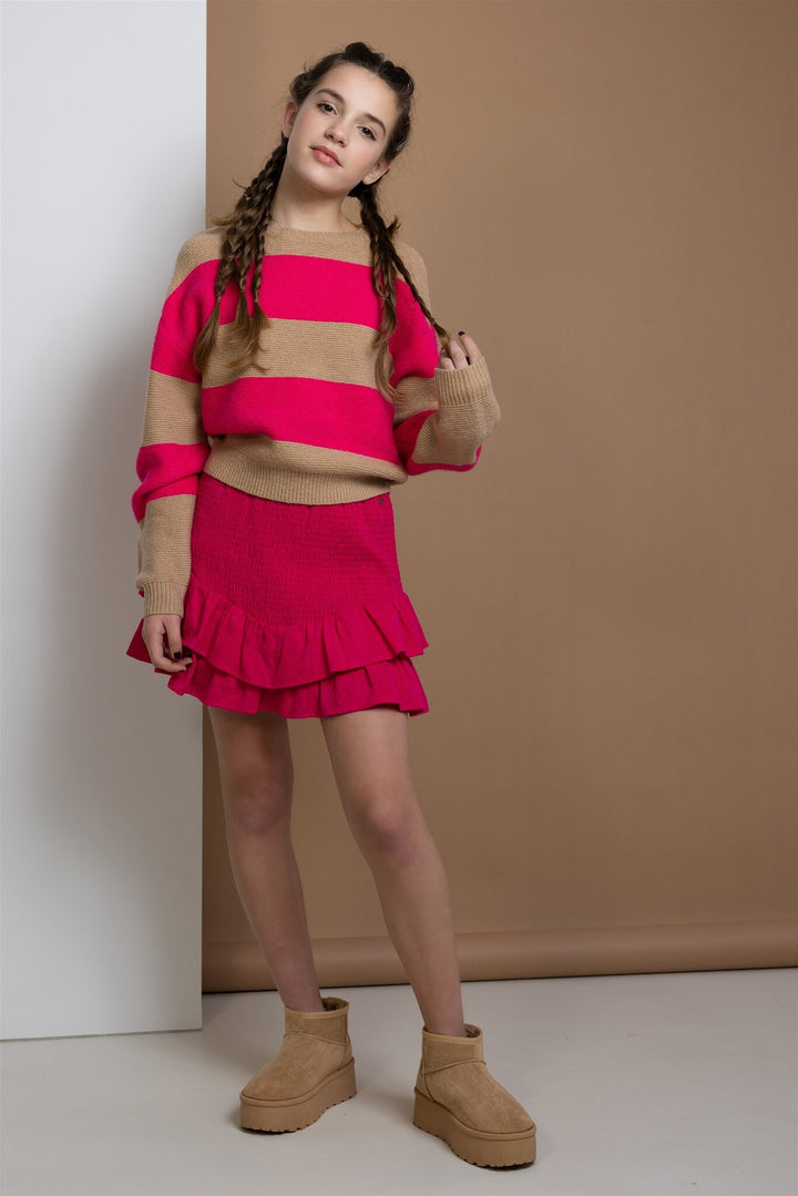 Teens trui Kessy knitted colorblock croppepd Piiink