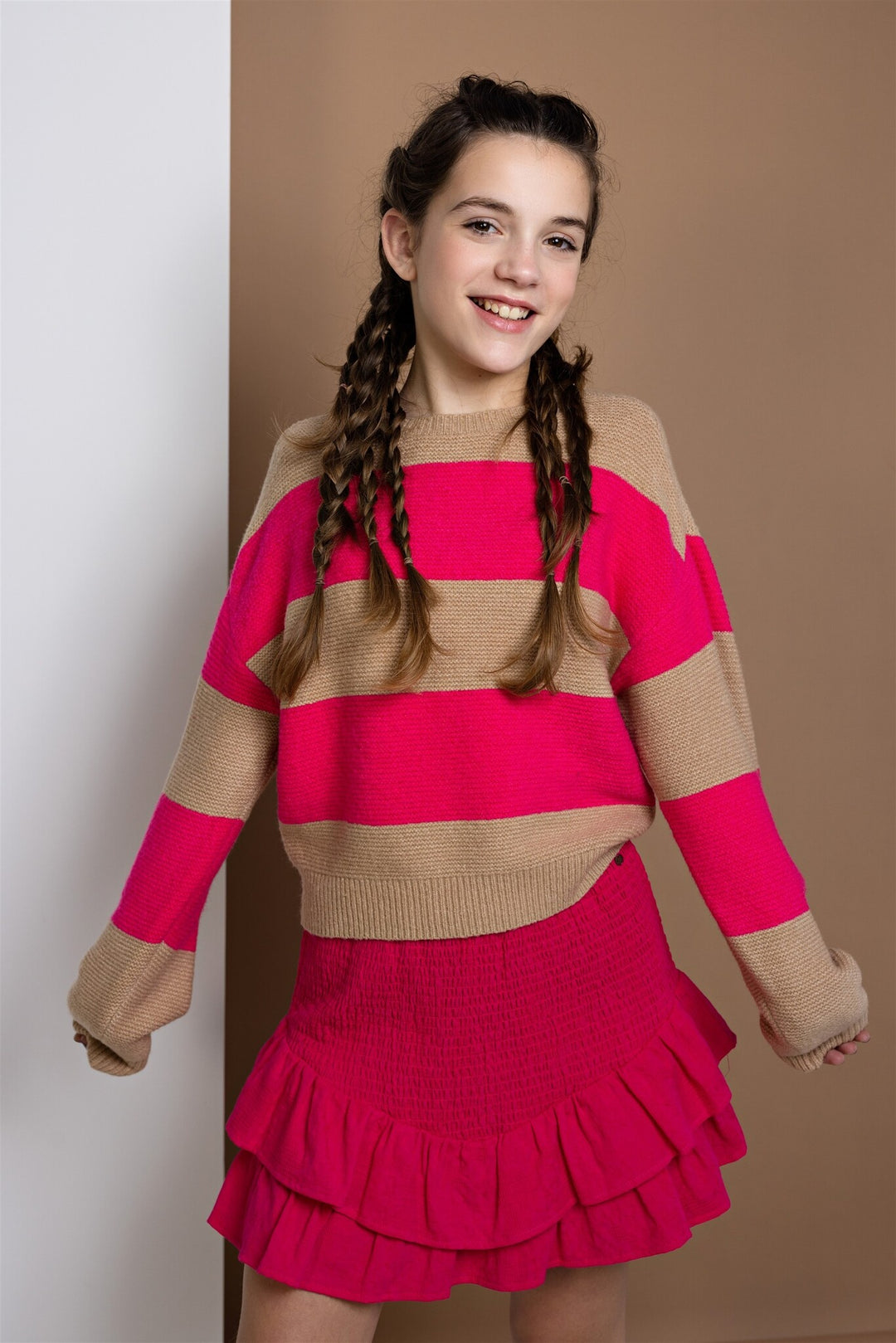 Teens rok Nimmy black denim pleated+belt Piiink