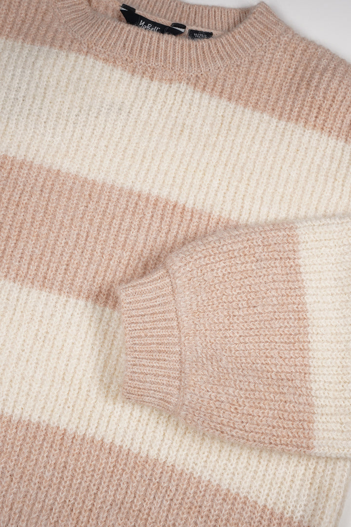 Trui Kate striped knitted balloon sleeve Rosy Sand