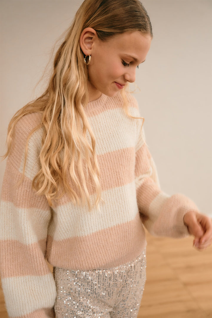 Trui Kate striped knitted balloon sleeve Rosy Sand
