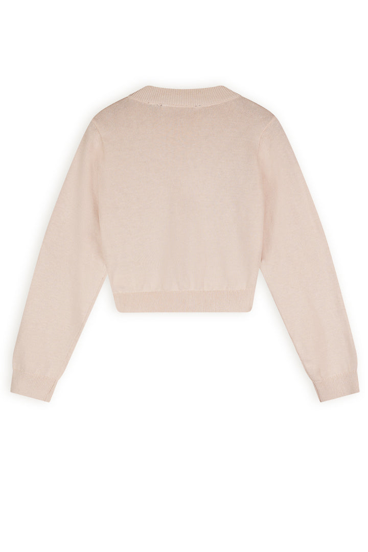 Pullover Kader gestrickte Häkel-Details Perlenweiß