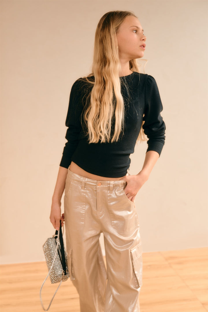 Longsleeve Krew Melange rib tshirt Jet Black