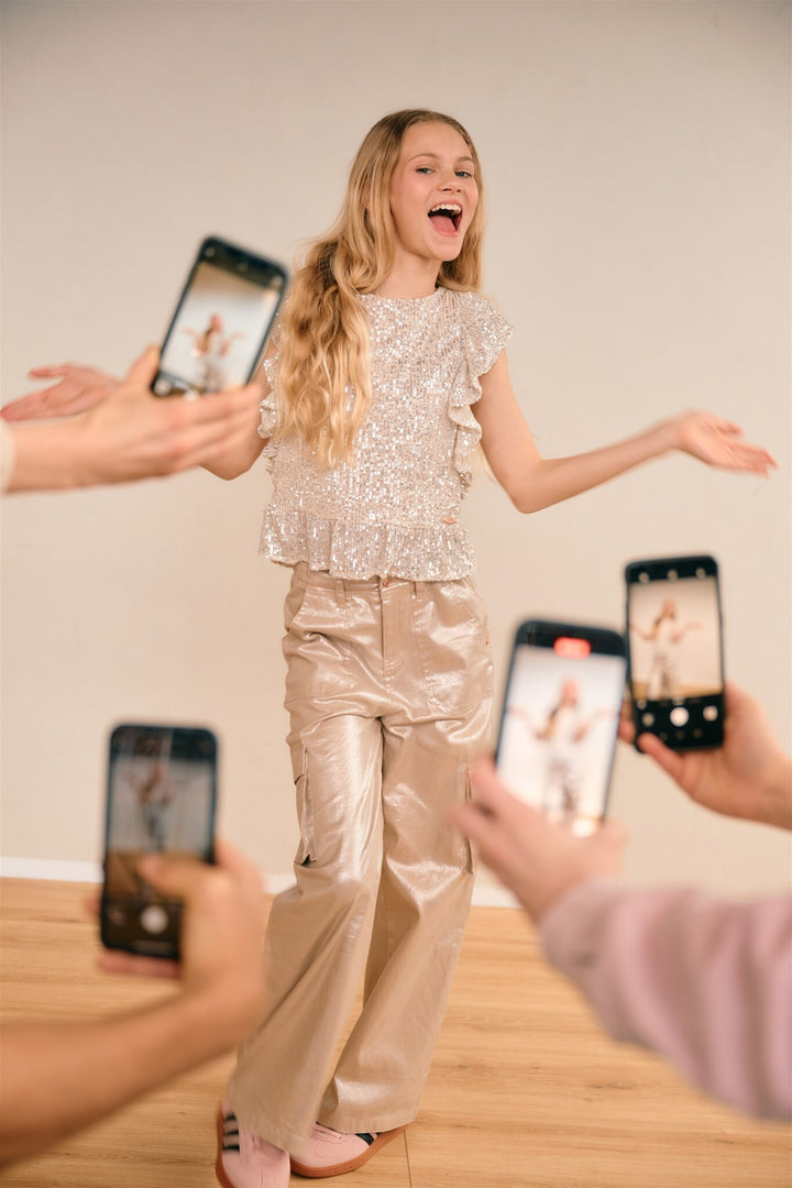 Broek Susy cargo foil printed Rosy Sand