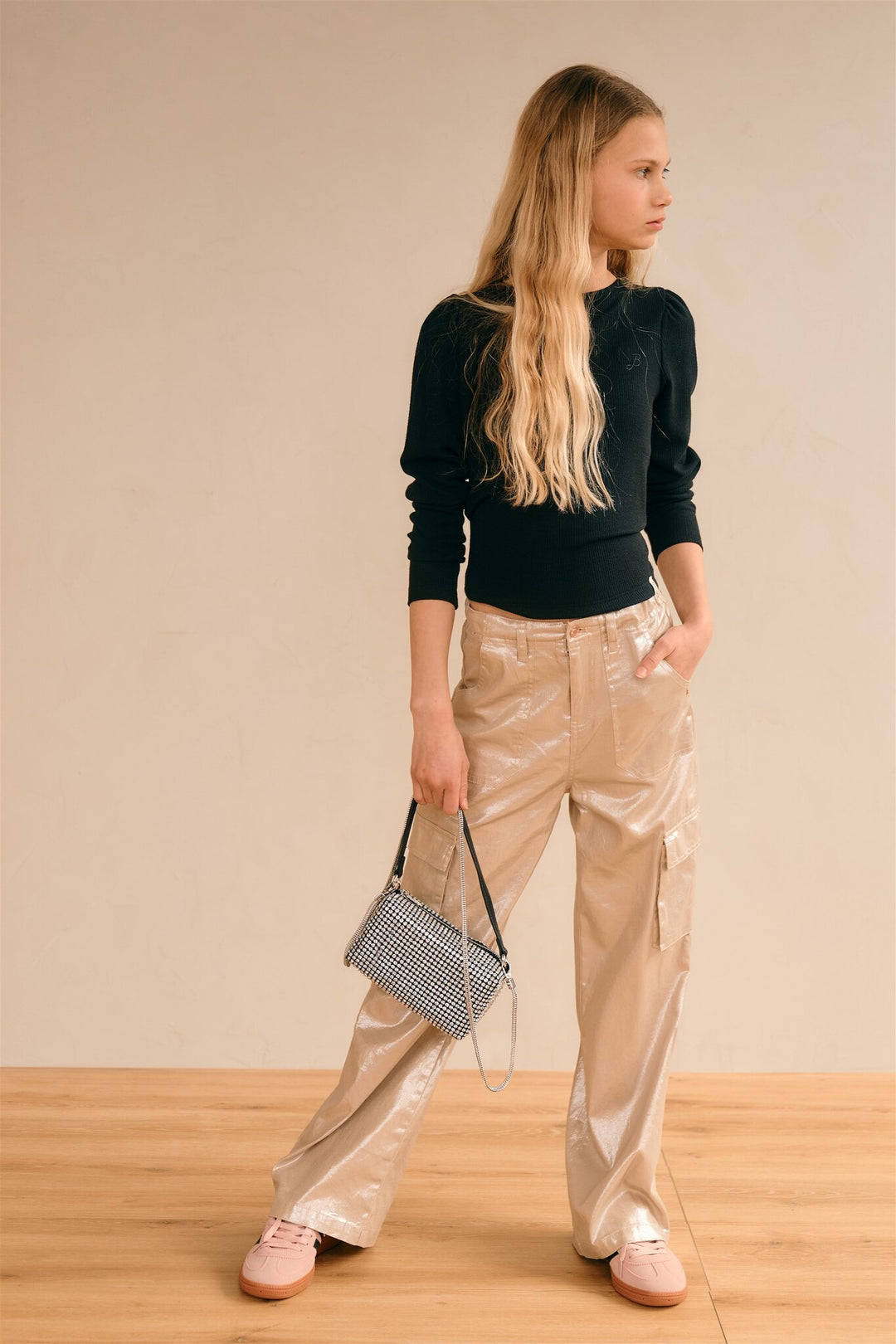 Broek Susy cargo foil printed Rosy Sand