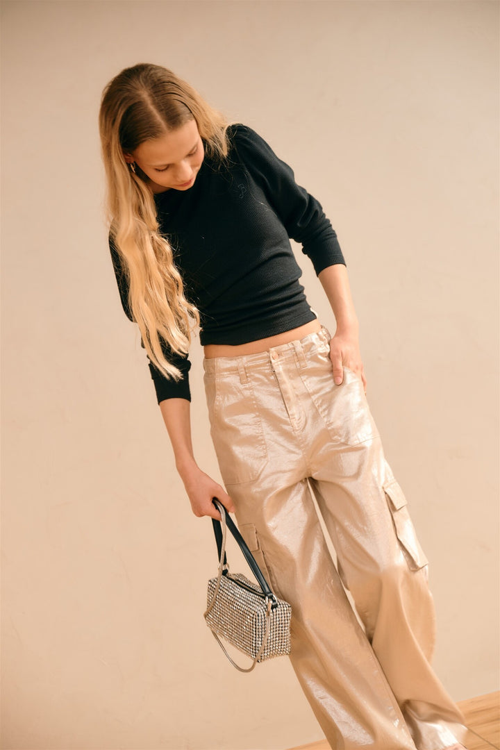 Broek Susy cargo foil printed Rosy Sand