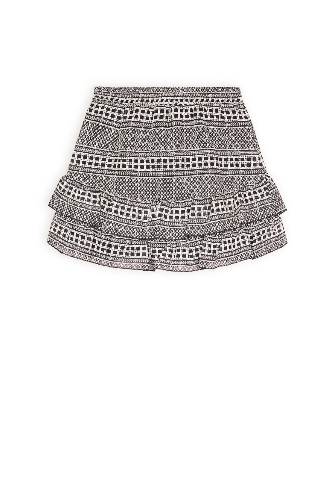 Rock Naia Kurz Bestickter Chiffon Perlen Elfenbein