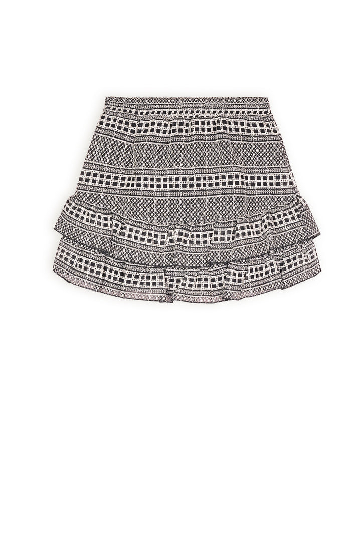 Rock Naia Kurz Bestickter Chiffon Perlen Elfenbein