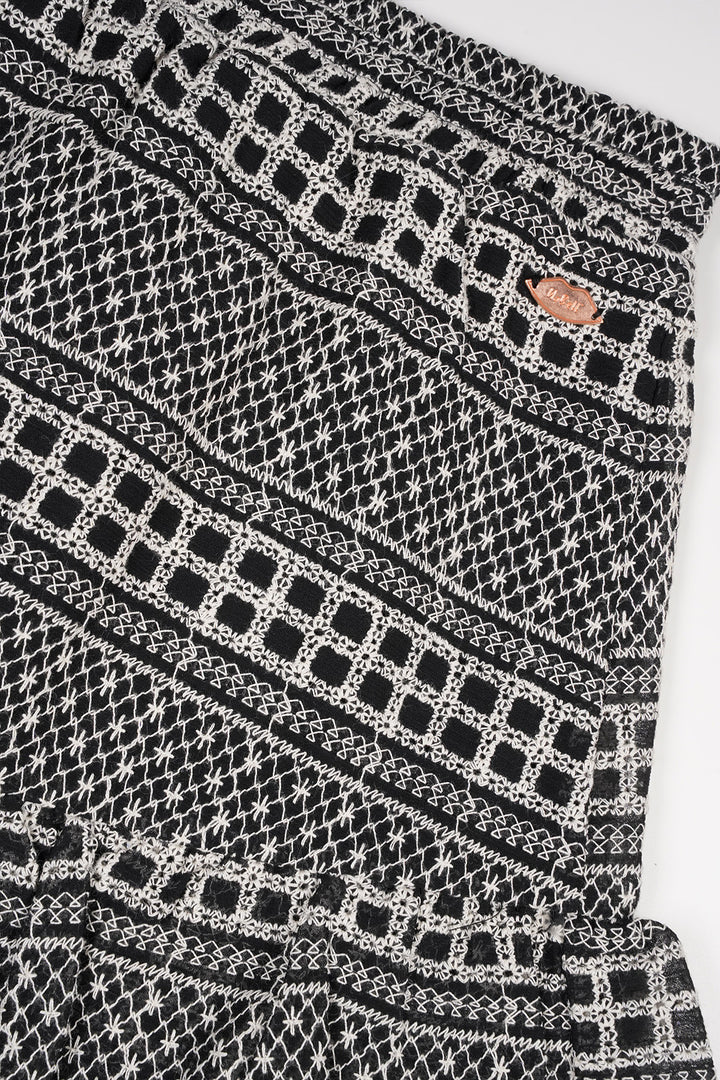 Rock Naia Kurz Bestickter Chiffon Perlen Elfenbein