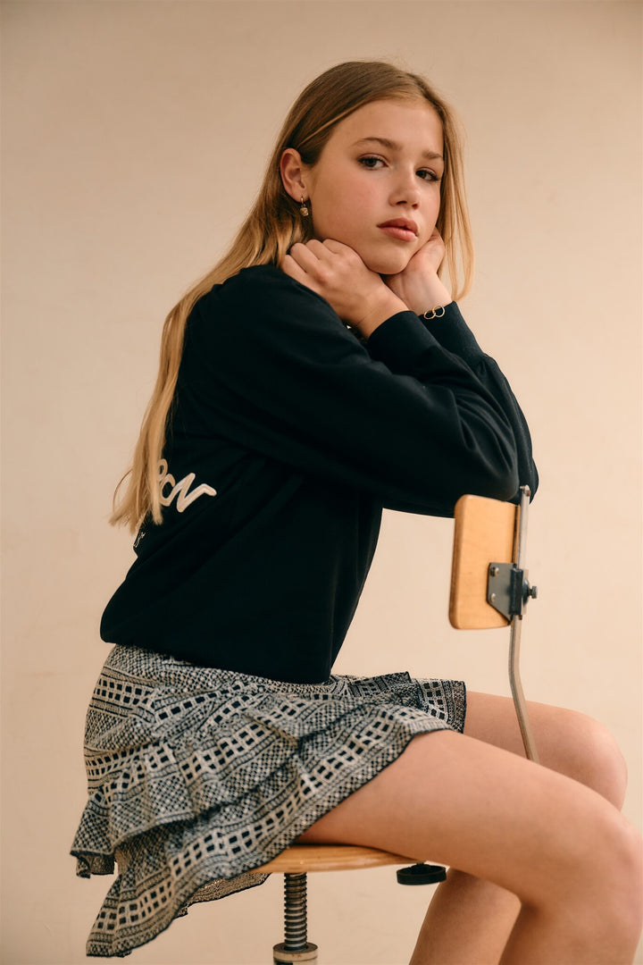 Rock Naia Kurz Bestickter Chiffon Perlen Elfenbein