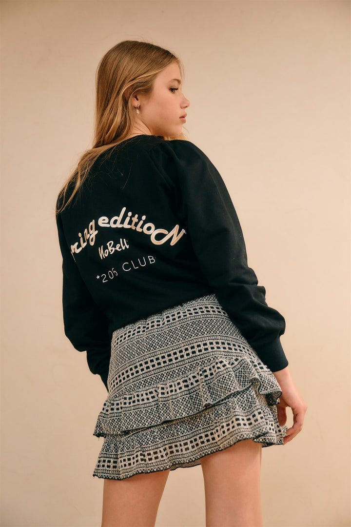 Rock Naia Kurz Bestickter Chiffon Perlen Elfenbein