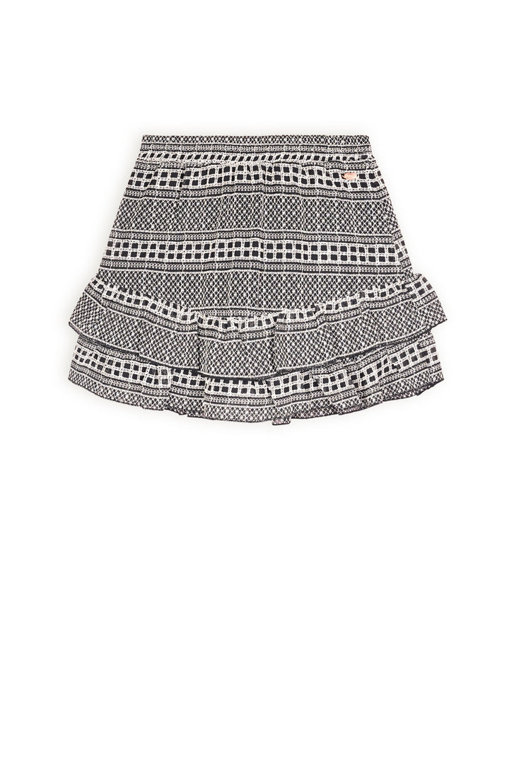 Rock Naia Kurz Bestickter Chiffon Perlen Elfenbein