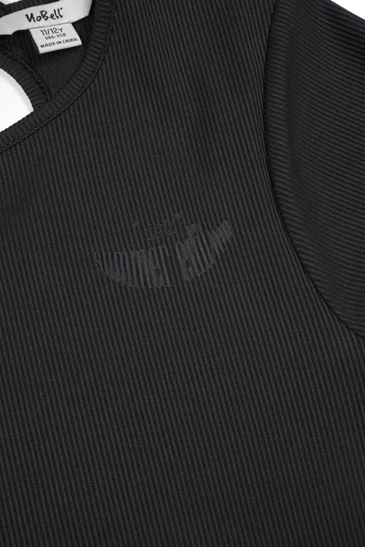 Teens T-Shirt Kit Crop-Top Kappenärmel Jet Schwarz