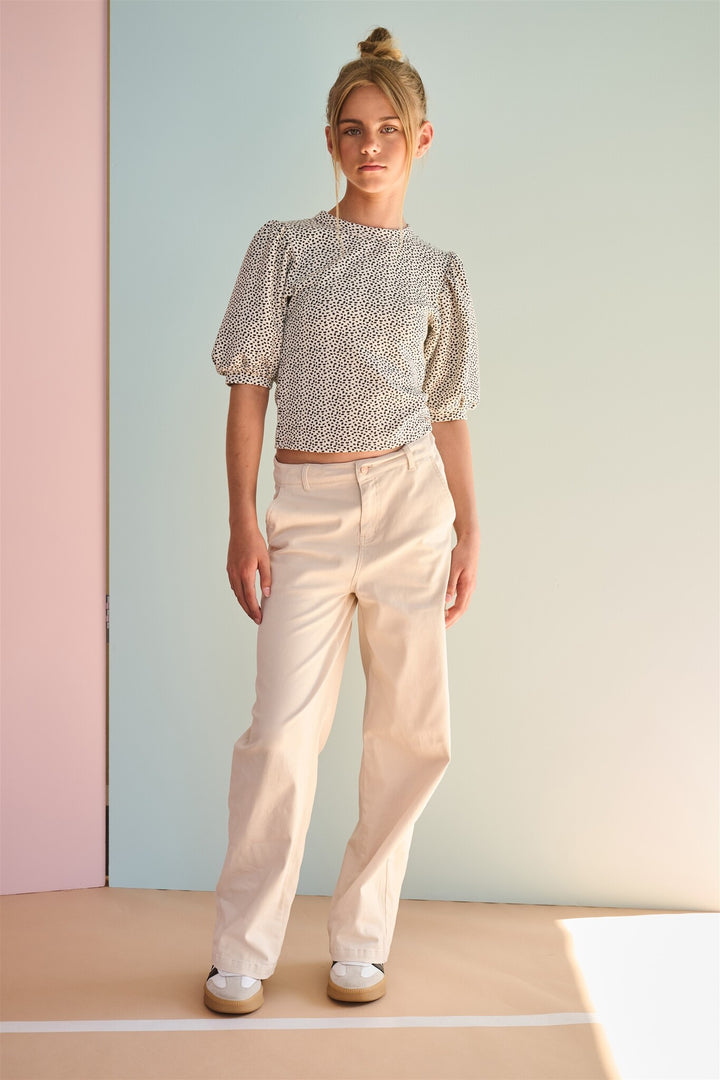 Teens T-Shirt Kylia Rippjersey-Top mit Puffärmeln Perlenweiß