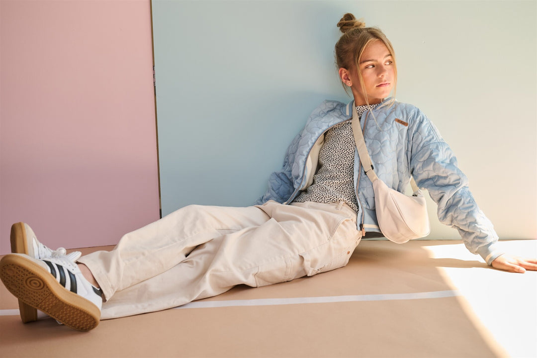 Teens T-Shirt Kylia Rippjersey-Top mit Puffärmeln Perlenweiß