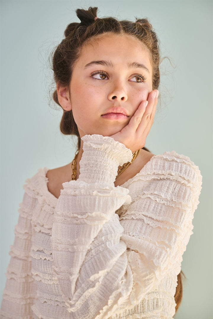 Teens longsleeve Kessy Ruffled l/sl top Pearled Ivory