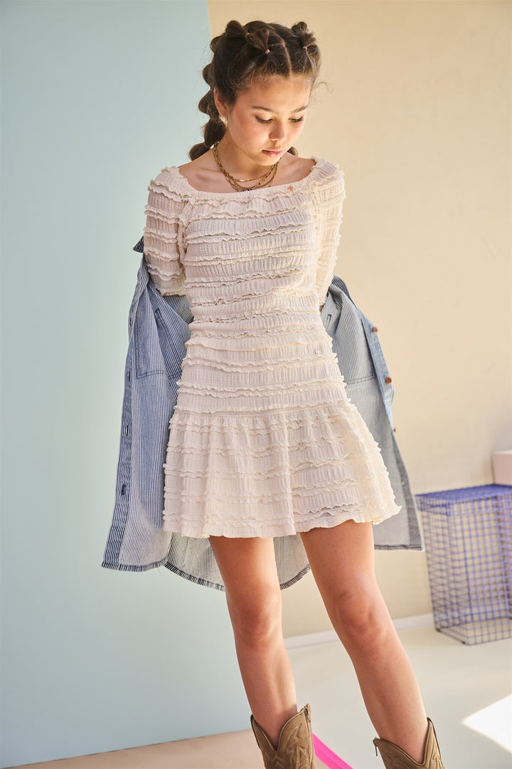 Teens longsleeve Kessy Ruffled l/sl top Pearled Ivory