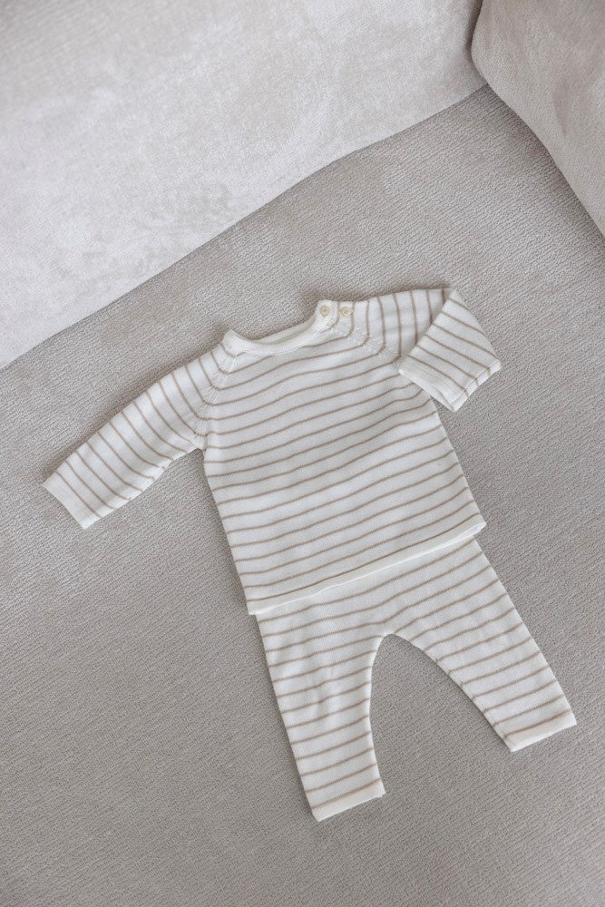 Pullover gestreift gestrickt Taupe - Essential Knits