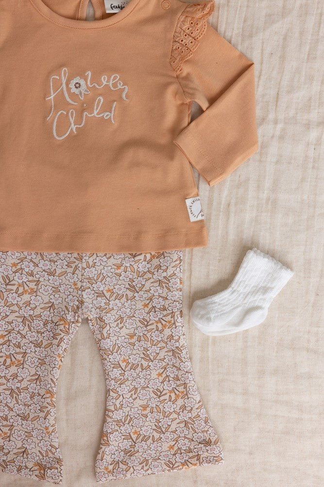 Longsleeve Abrikoos - Flower Field