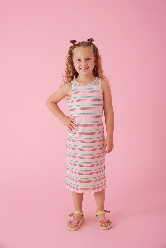 Midi jurk rib Roze - Picknick Perfect