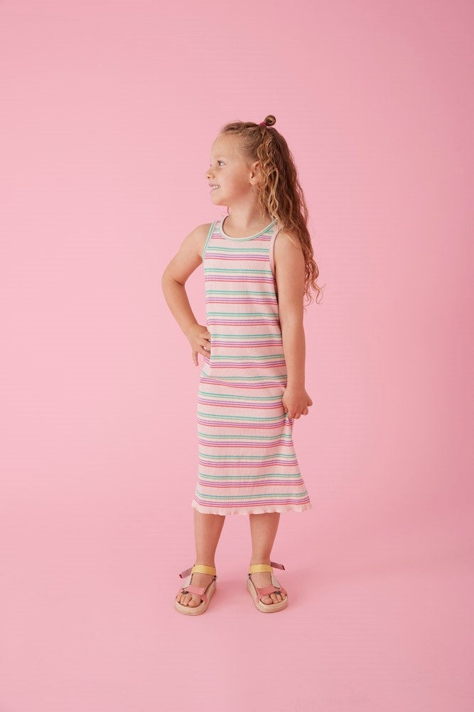 Midi jurk rib Roze - Picknick Perfect