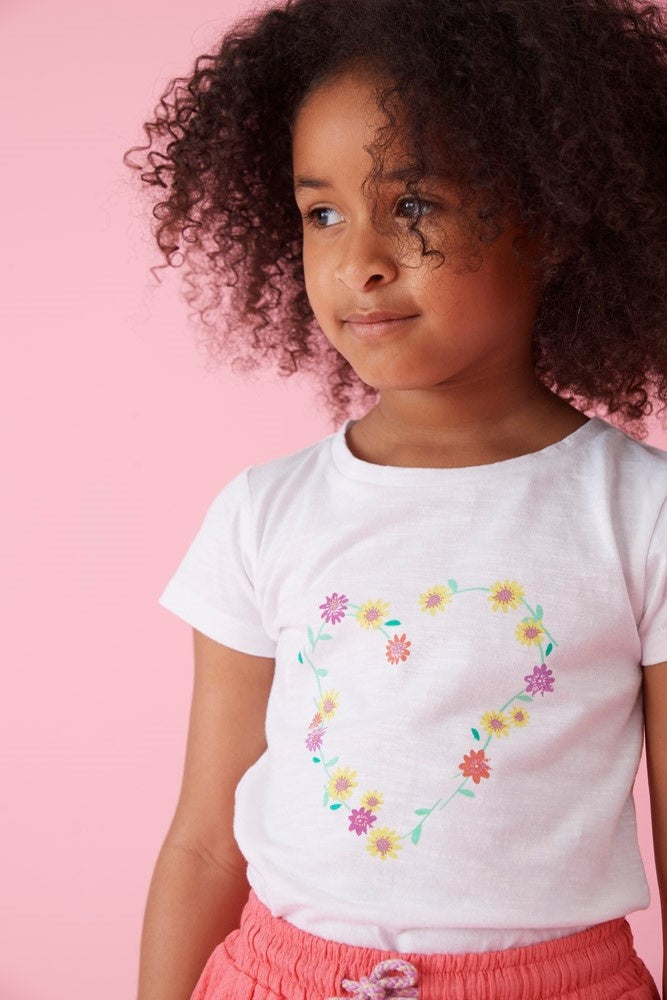 T - shirt flower heart Wit - Picknick Perfect