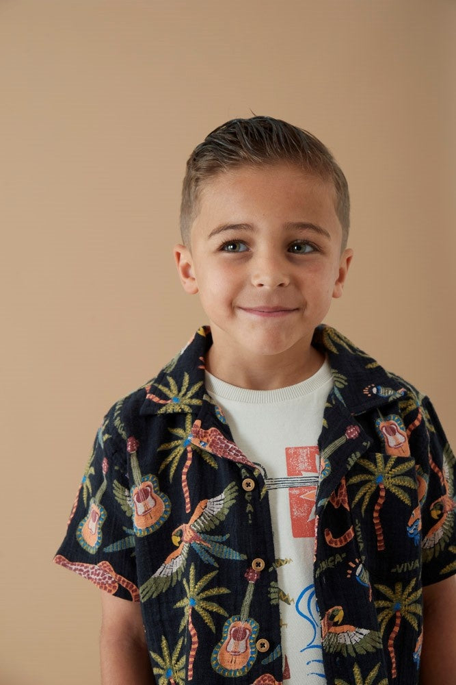 Overhemd k/m Antraciet - Happy Rio