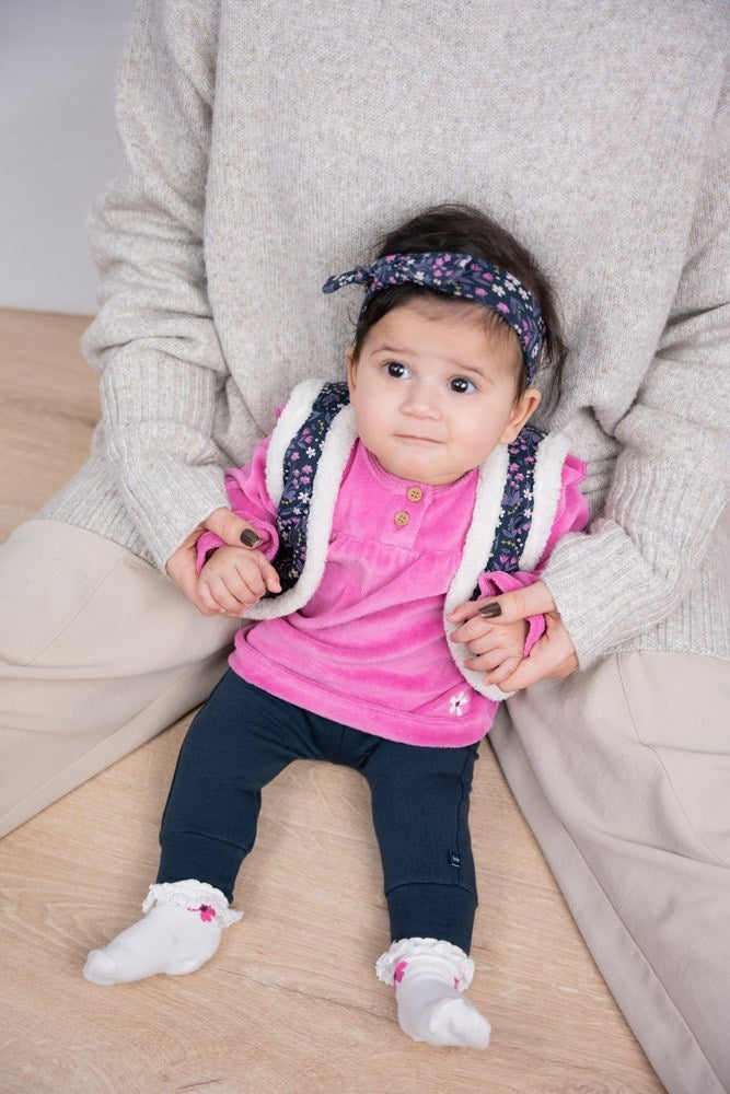 Langarmshirt Velours Rosa - Midnight Flowers