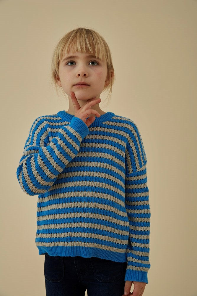 Gebreide sweater streep Blauw - Amour Toujours