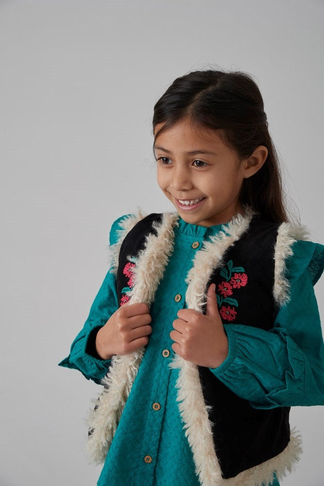 Omkeerbaar gilet sude look teddy Antraciet - Girls Club