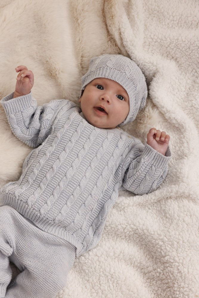 Mutsje gebreid Blauw melange - The Knits