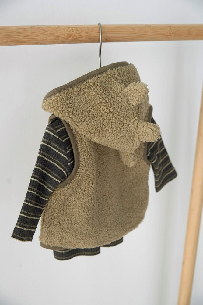 Bouclé-Weste mit Kapuze Grün - Rawrsome