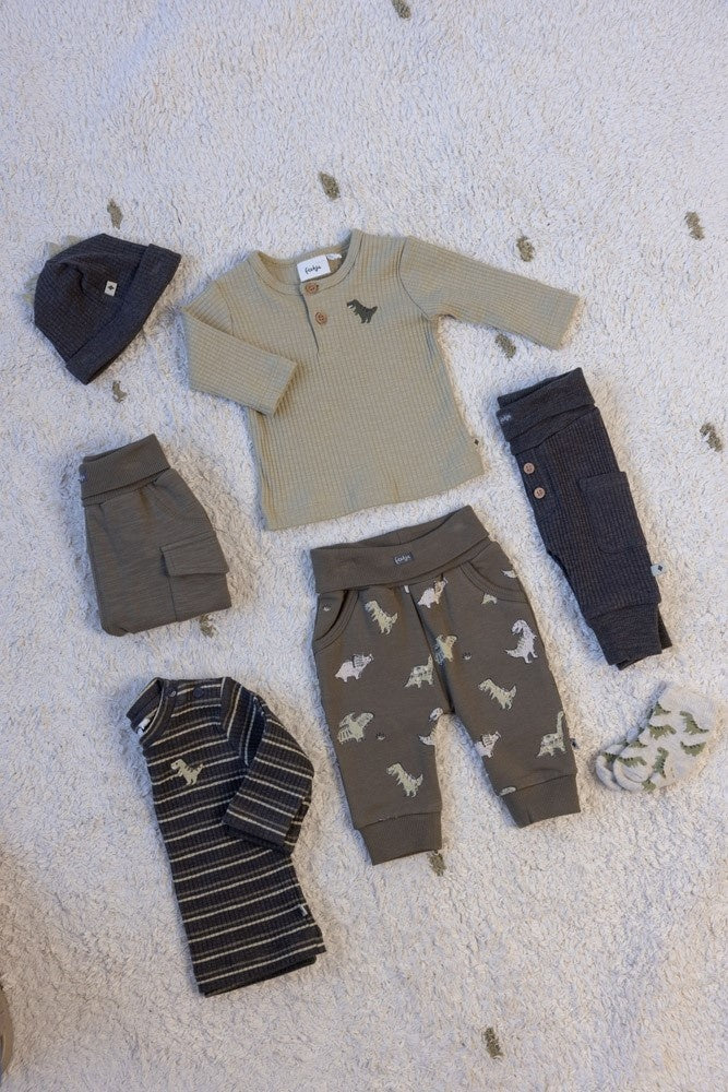 Longsleeve rib met streep Antraciet melange - Rawrsome